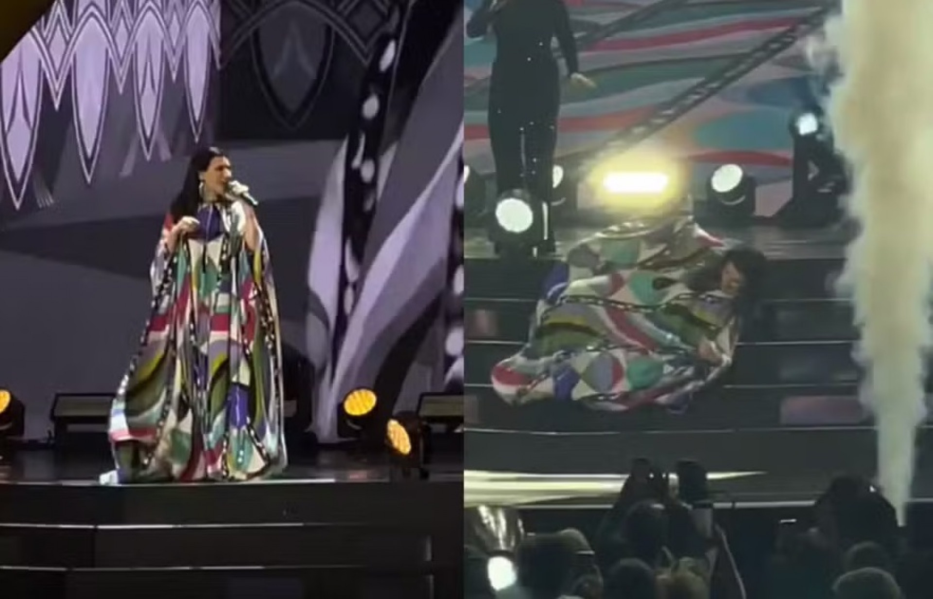 Cantora sofreu uma queda durante apresentação na Itália  - Reprodução de Vídeo / X 