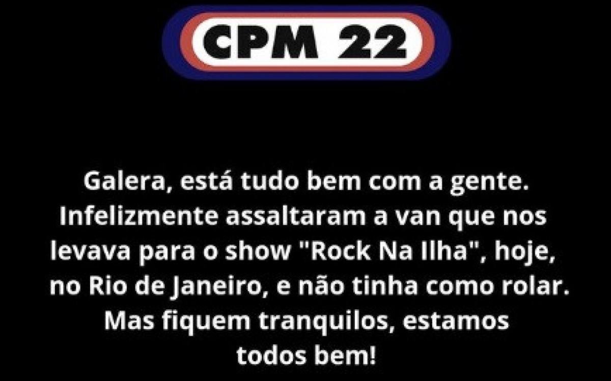 Comunicado da banda CPM 22 - Reprodução / Redes Sociais