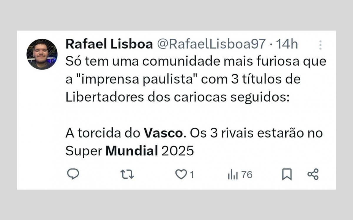 O fato do Vasco ser o único grande do Rio fora do Mundial gerou piadas e brincadeiras na internet