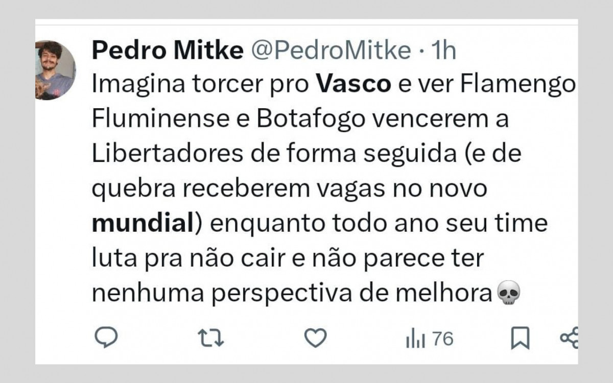 O fato do Vasco ser o único grande do Rio fora do Mundial gerou piadas e brincadeiras na internet