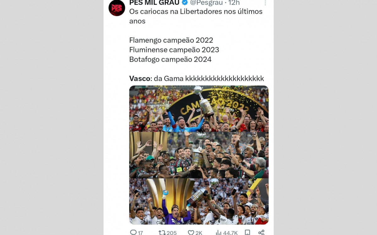 O fato do Vasco ser o único grande do Rio fora do Mundial gerou piadas e brincadeiras na internet