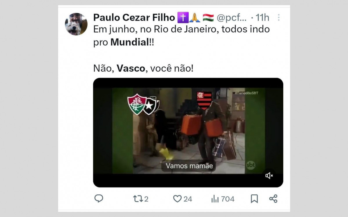 O fato do Vasco ser o único grande do Rio fora do Mundial gerou piadas e brincadeiras na internet