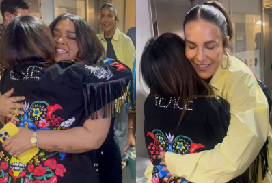 Grávida, Lexa recebe carinho de Preta Gil e Ivete Sangalo nos bastidores do TVZ