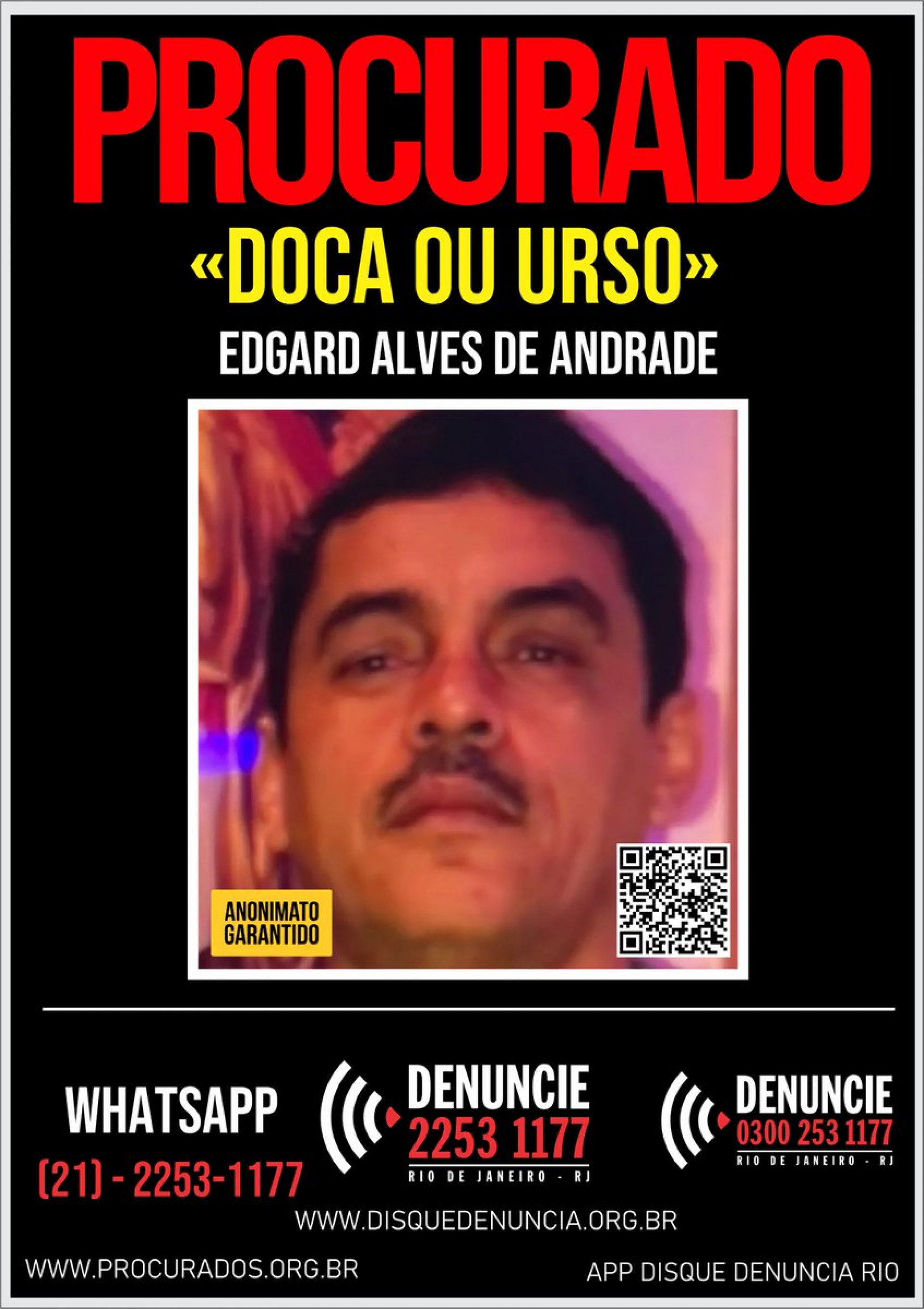 Edgar Alves de Andrade, de 54 anos, conhecido como Doca, está foragido  - Divulgação