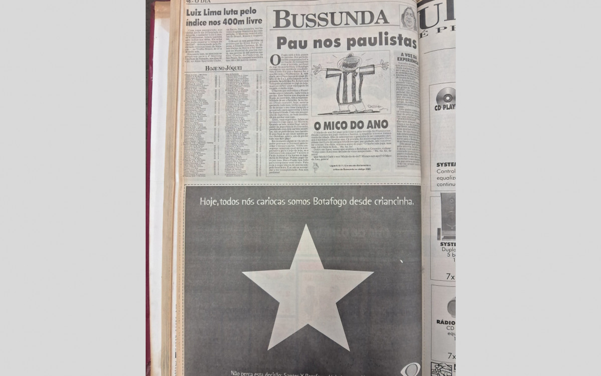 No dia da grande final do Brasileiro de 1995, o humorista Bussunda, torcedor do Flamengo, mostrou torcida pelo Botafogo