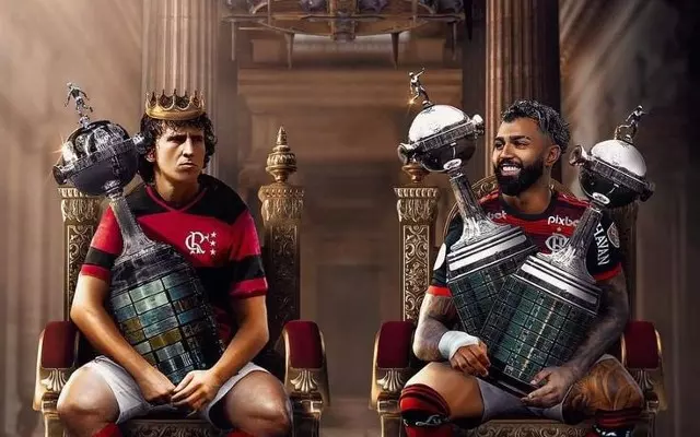 No aniversário do Flamengo de 2023, Gabigol postou uma arte dele com Zico, mas chamou a atenção o atacante feliz com duas taças Libertadores e o Galinho com cara amarrada, com uma e sem o troféu do Mundial de 81 