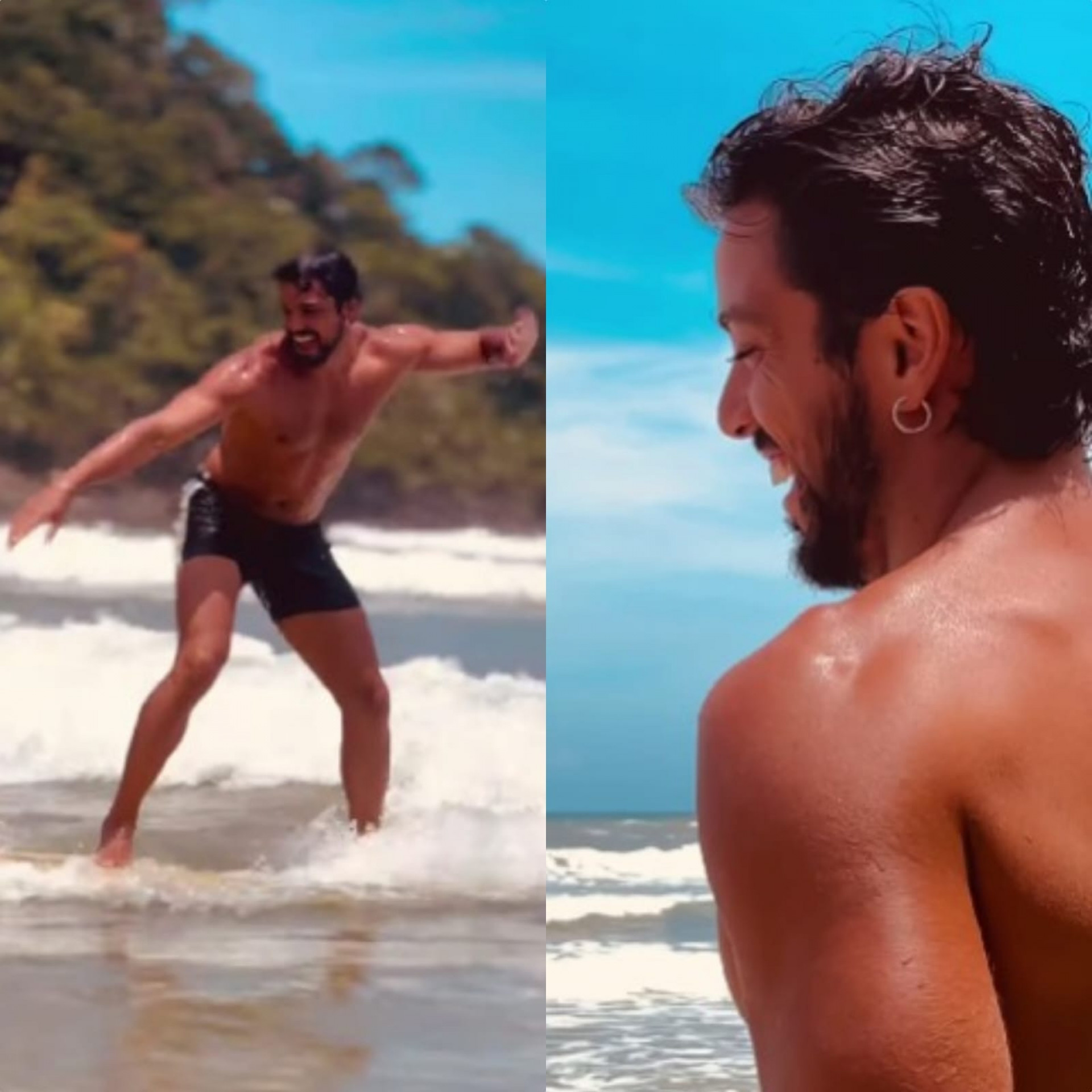 Na Bahia, Rodrigo Simas aproveita dia de surfe e surpreende com pose de ioga - Reprodução de vídeo / Instagram