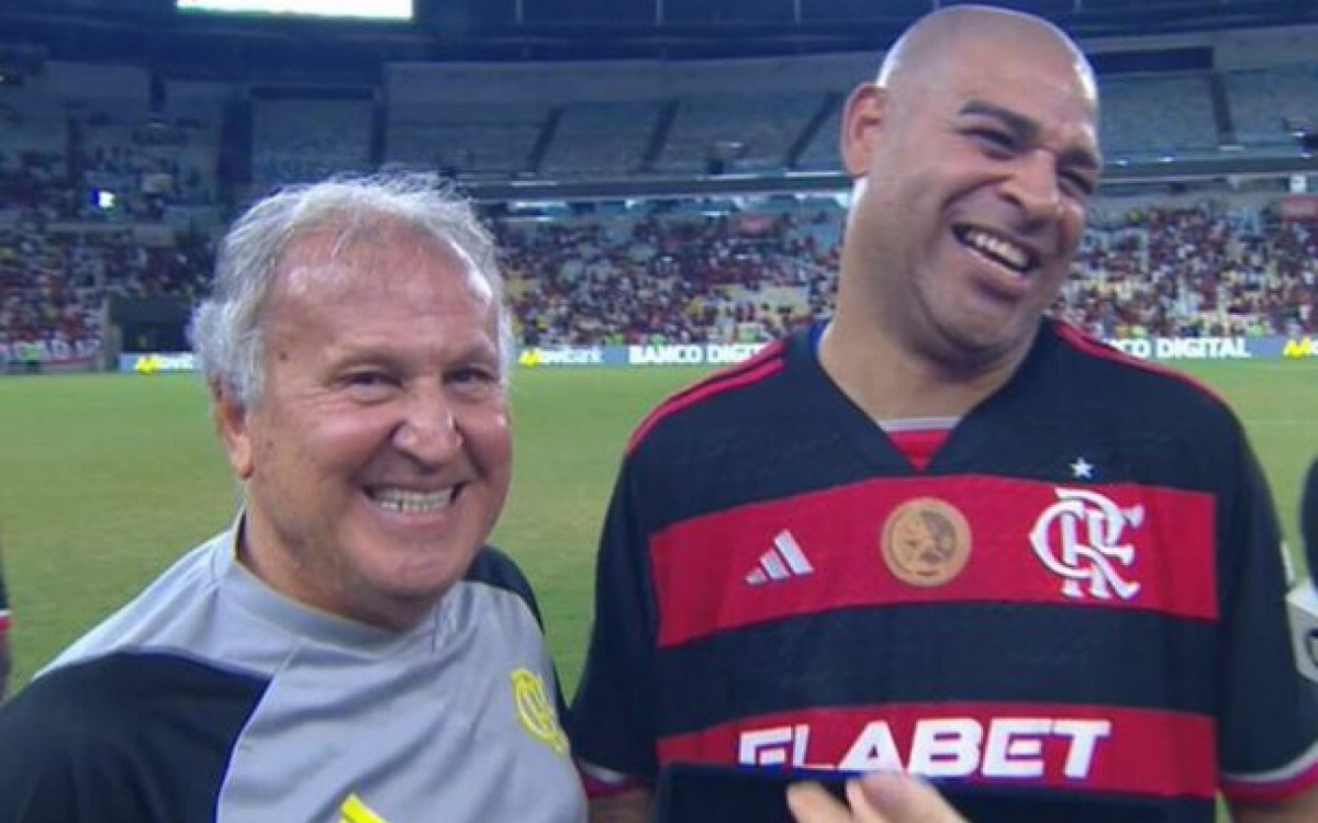 Maior &iacute;dolo do Flamengo, Zico entrega placa a Adriano ap&oacute;s despedida