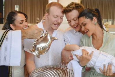 Thais Fersoza e Michel Teló divulgam cliques do batizado do sobrinho