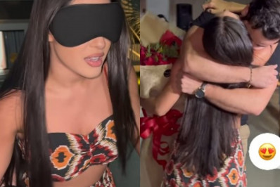 Isabelle Nogueira ganha festa surpresa e buquê de flores do noivo, Matteus Amaral