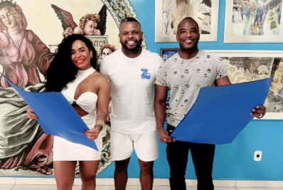 Beija-Flor: Ex-rainha Raíssa de Oliveira e passista Cássio Dias recebem coquis das fantasias