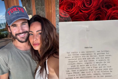 Nicolas Prattes surpreende Sabrina Sato com carta e buquê de flores