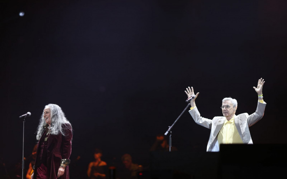 Caetano Veloso e Maria Bethânia agitaram público na Praia de Copacabana na Festa da Virada