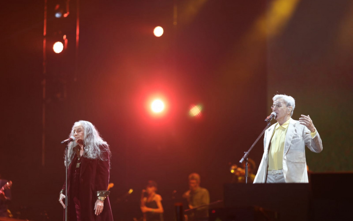 Caetano Veloso e Maria Bethânia agitaram público na Praia de Copacabana na Festa da Virada