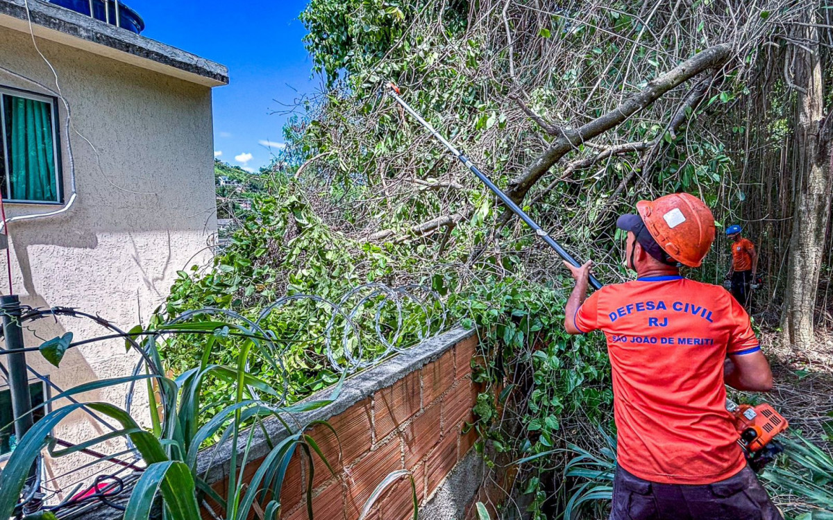 Parte dos galhos precisou ser retirado pelo quintal da residência 