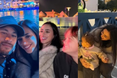 Neymar curte parque de diversões com Bruna Biancardi e os filhos
