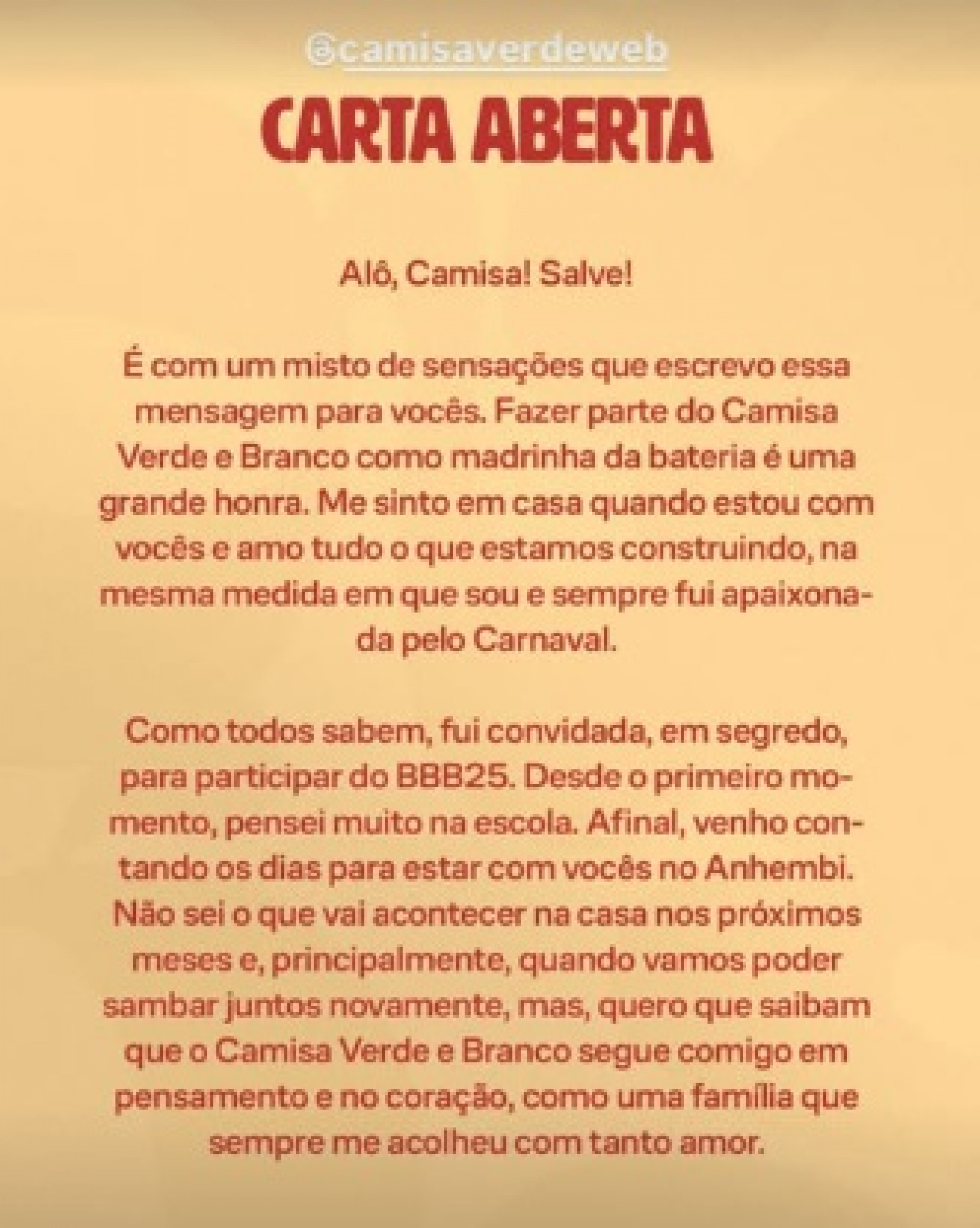 Carta aberta divulgada nas redes sociais de Gracyanne Barbosa - Reprodução/Instagram 