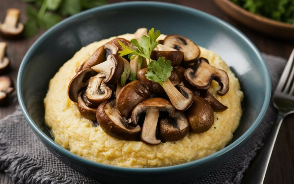 Polenta com cogumelos salteados (Imagem: Food Fantasy | Shutterstock)