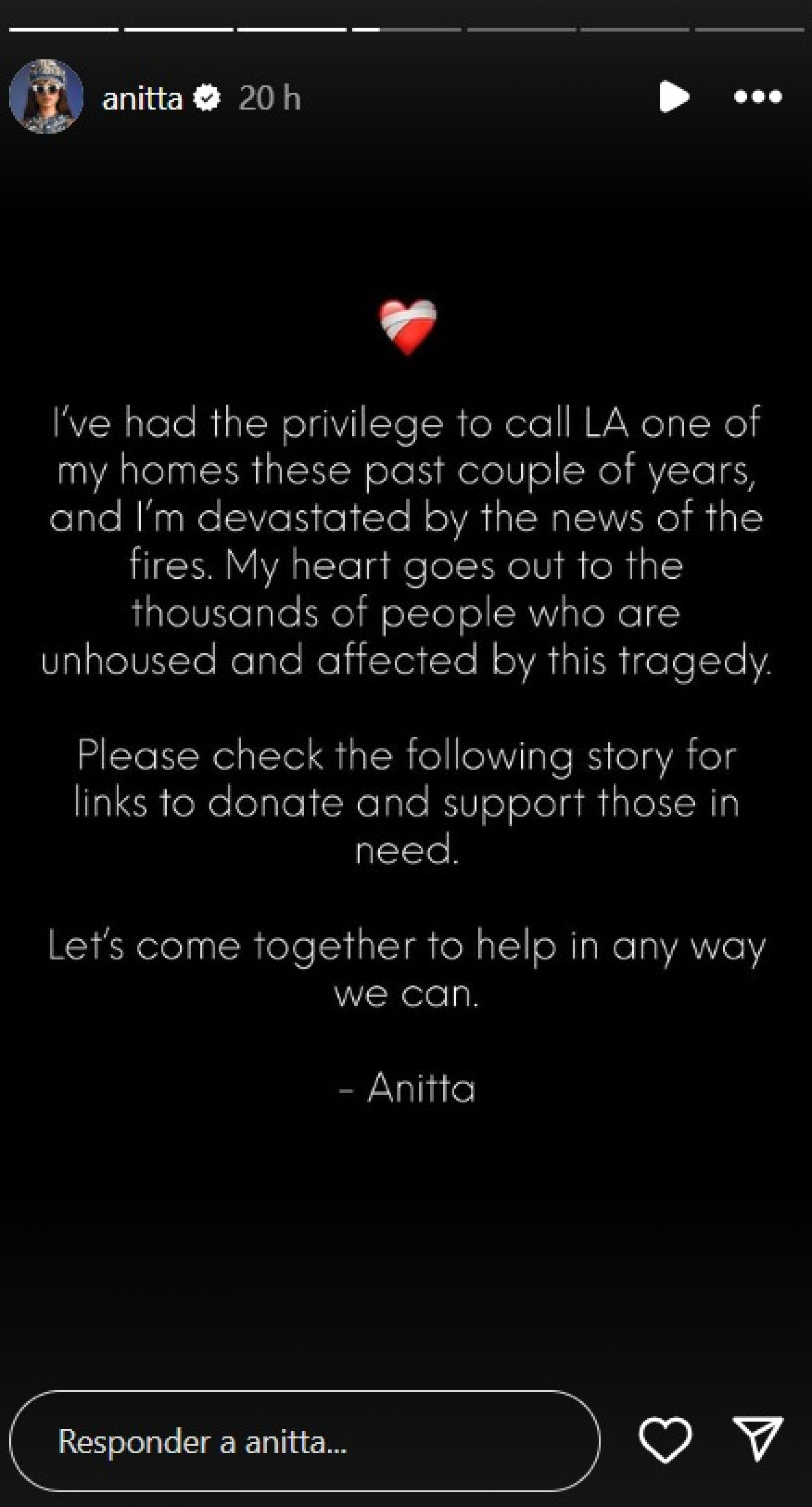 Anitta pede doações para as vítimas de Los Angeles - Reprodução Instagram