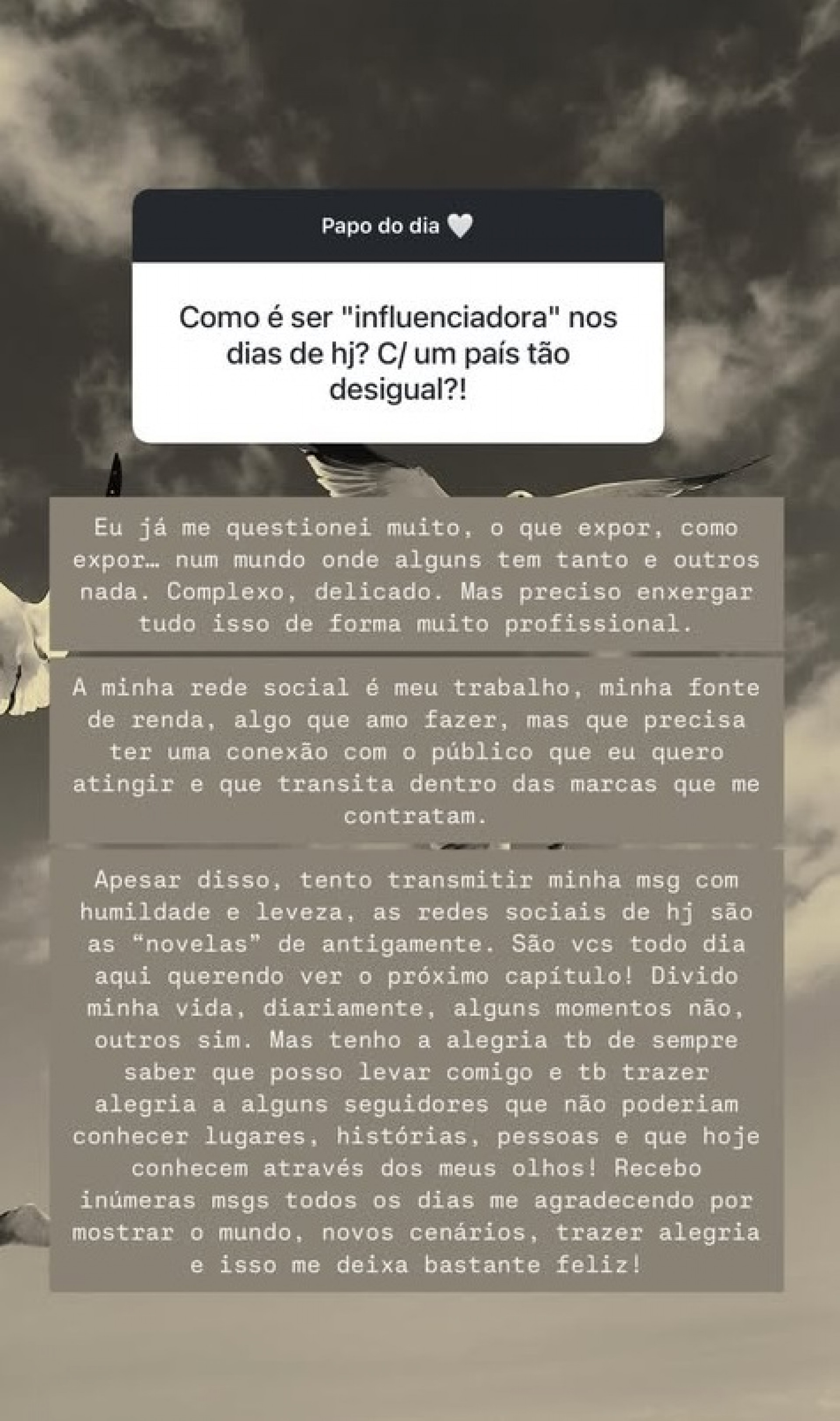 Ana Paula Siebert foi questionada sobre trabalho como influenciadora em um país desigual  - Reprodução/Instagram