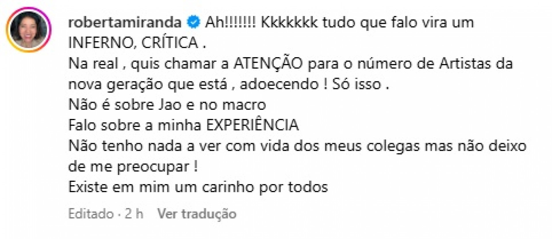 Roberta Miranda encerrou polêmica com Jão - Reprodução/Instagram
