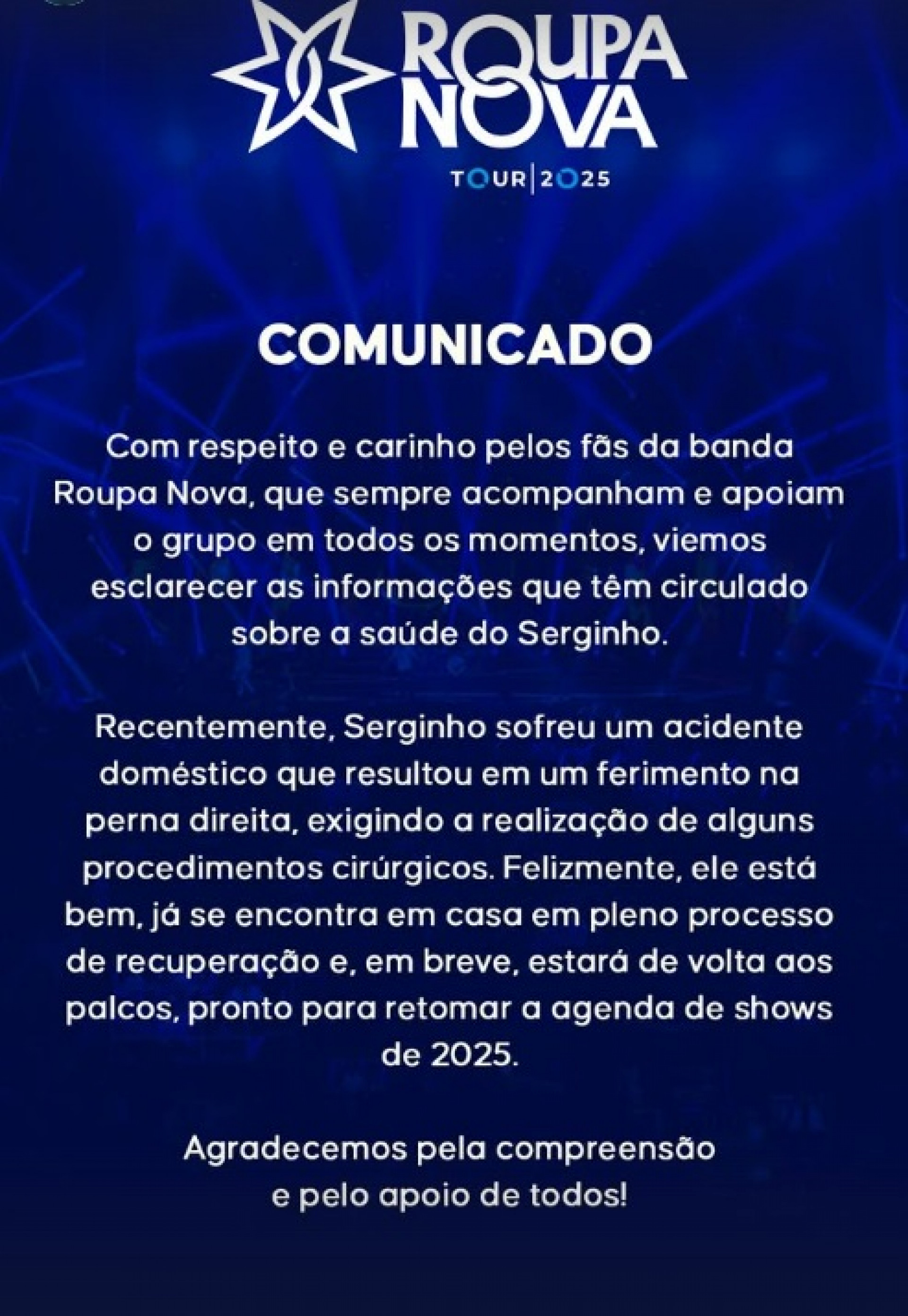 Roupa Nova atualiza estado de saúde de Serginho Herval - Reprodução do Instagram