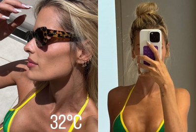 De biquíni verde e amarelo, Yasmin Brunet exibe curvas em foto no espelho 