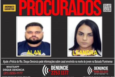 Disque Denúncia divulga cartaz por informações sobre casal suspeito de matar jovem em Nova Iguaçu