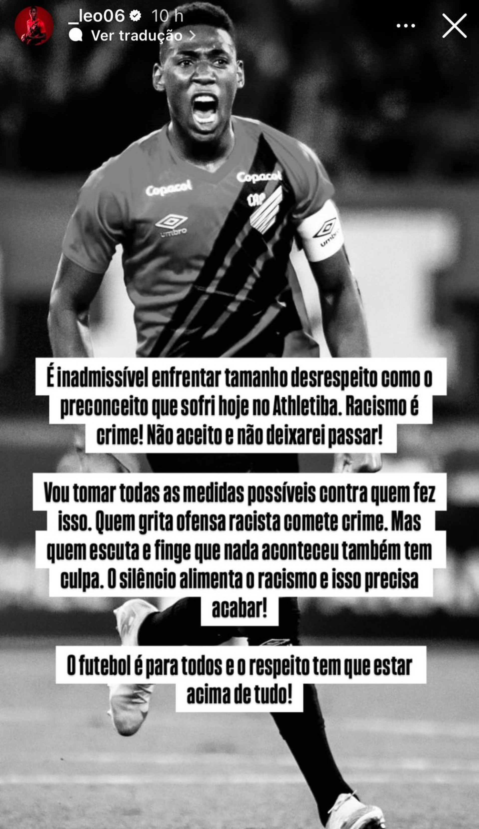 Posicionamento de Léo sobre caso de racismo - Reprodução/Instagram @_leo06