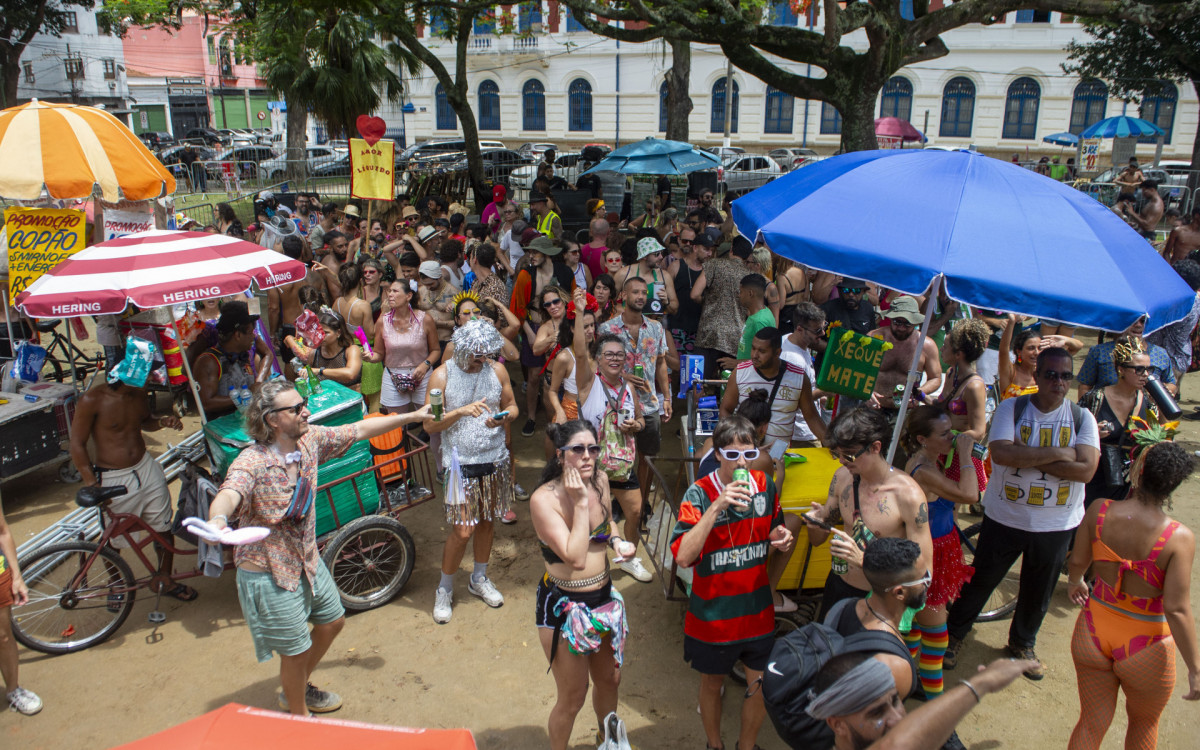 Bloco Prata Preta, na praça da Harmonia, Gamboa, reuniu dezenas de foliões
