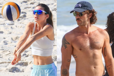 Camila Queiroz e Chay Suede se exercitam em praias no Rio