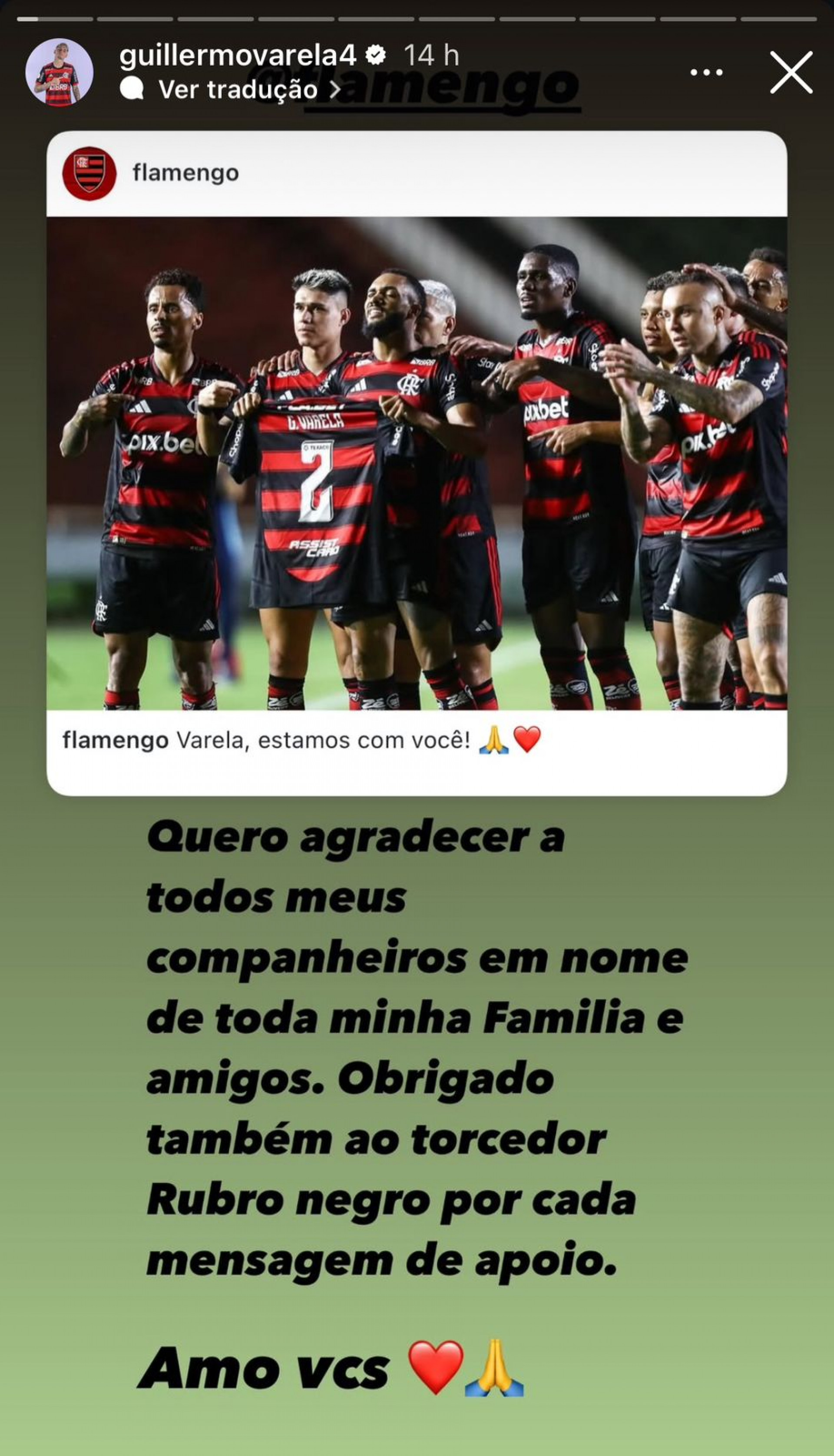 Publica&ccedil;&atilde;o de Varela no story do Instagram - Reprodu&ccedil;&atilde;o/Instagram @guillermovarela4