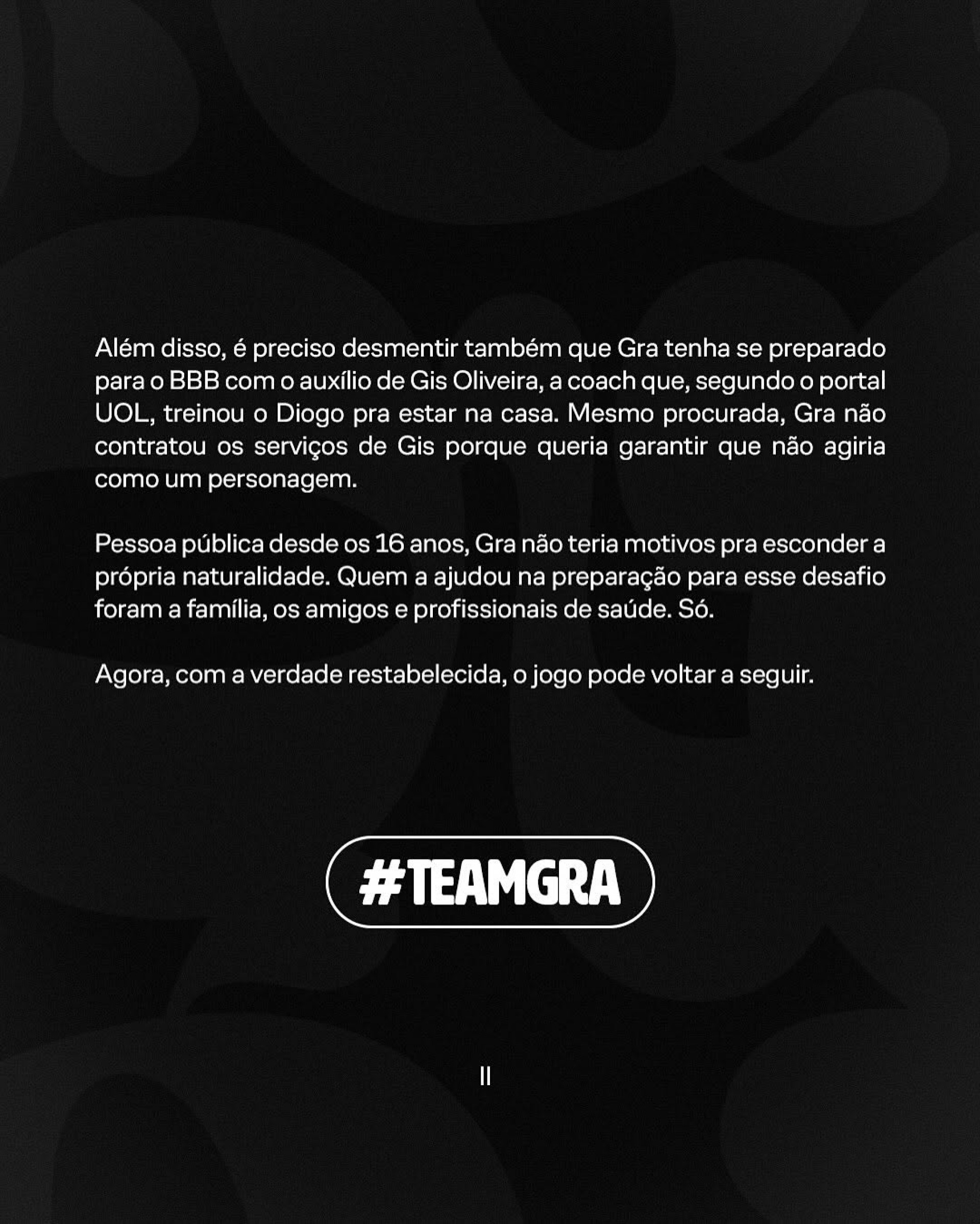 Segunda parte do comunicado publicado nas redes sociais de Gracyanne - Reprodução/Instagram