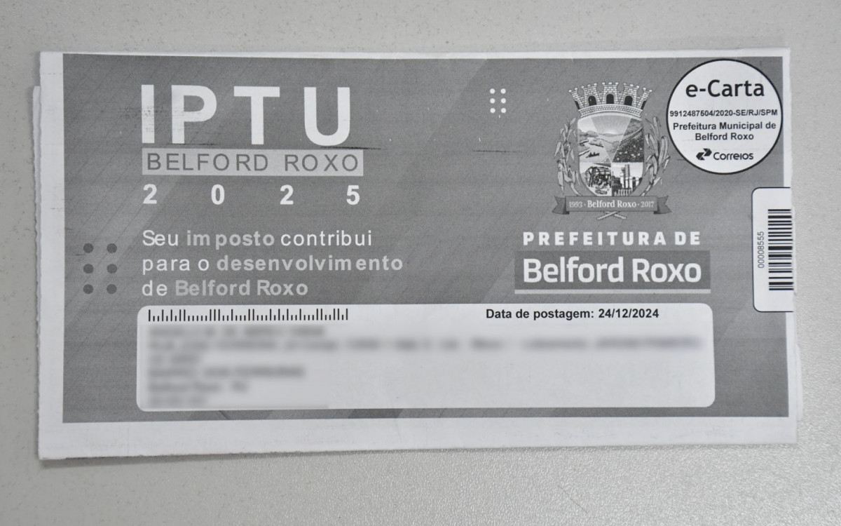 O envio do IPTU foi utilizado o sistema e-carta (parecido com um boleto), em vez dos carnês tradicionais