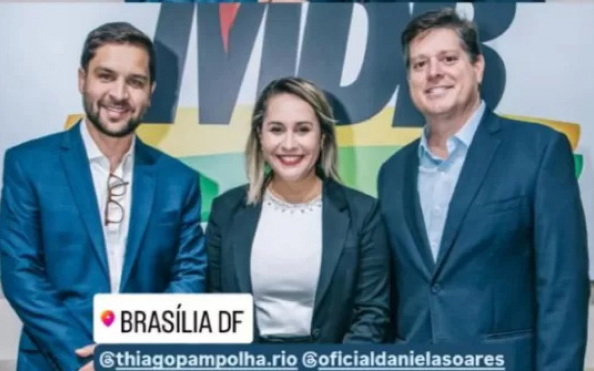 Da esquerda para a direita: vice-governador do Rio de Janeiro, Thiago Pampolha; prefeita de Araruama, Daniela Soares e deputado federal Baleia Rossi