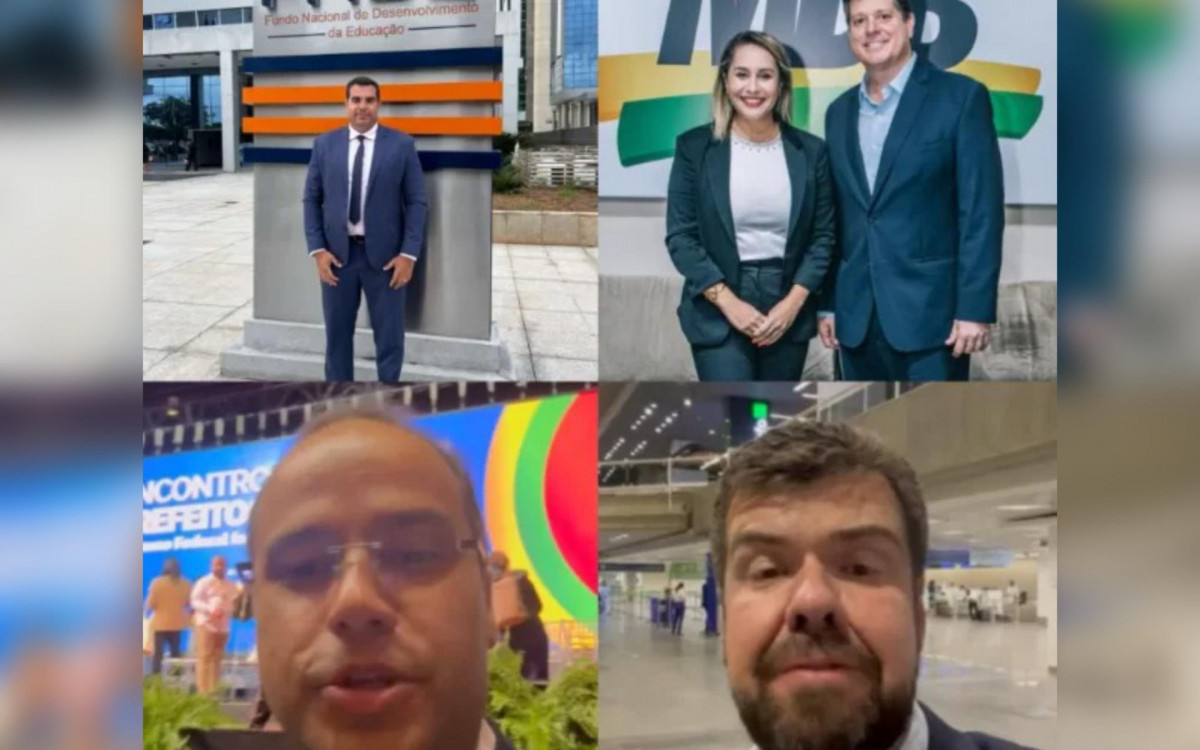 Acima da esquerda para a direita: Prefeito de Iguaba Grande, Fabinho Costa; Prefeita de Araruama, Daniela Soares com deputado federal Baleia Rossi. Abaixo, da esquerda para a direita: vice-prefeito de Maricá, Joãozinho Maurício e prefeito de Macaé, Welberth Rezende 
