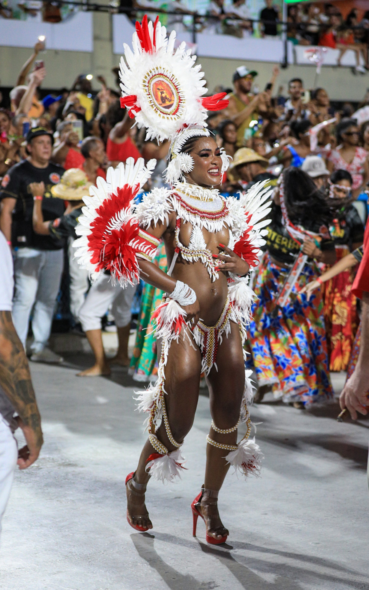 Erika Januza durante o ensaio da Viradouro na Sapucaí