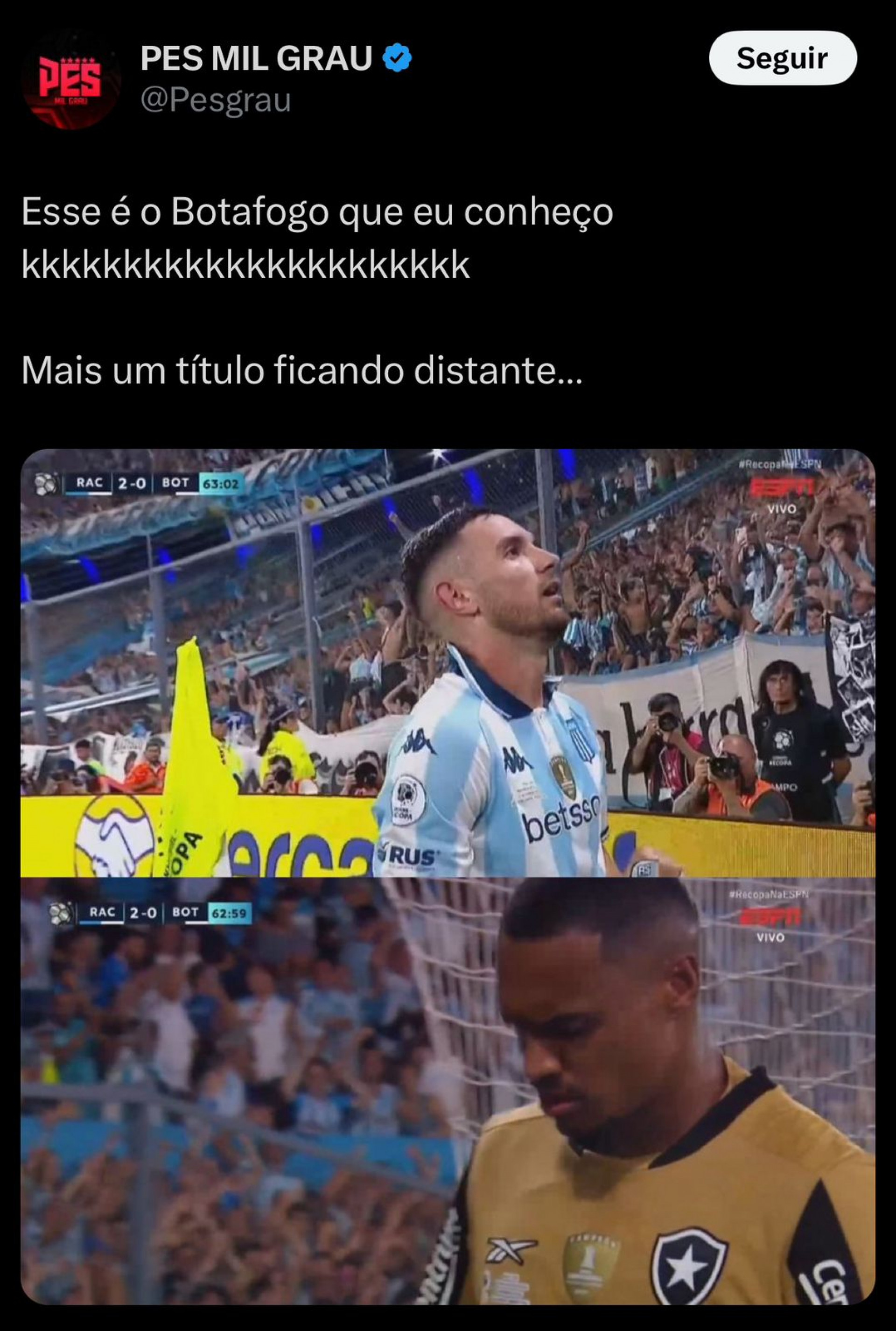 Memes da derrota do Botafogo para o Racing - Reprodução