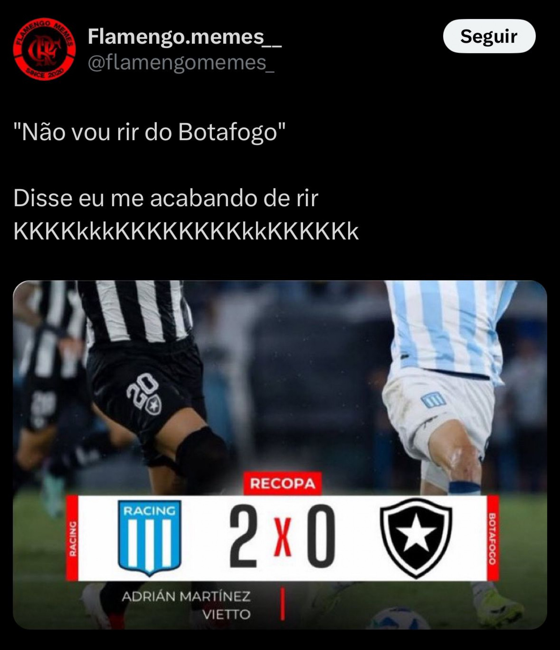 Memes da derrota do Botafogo para o Racing - Reprodução