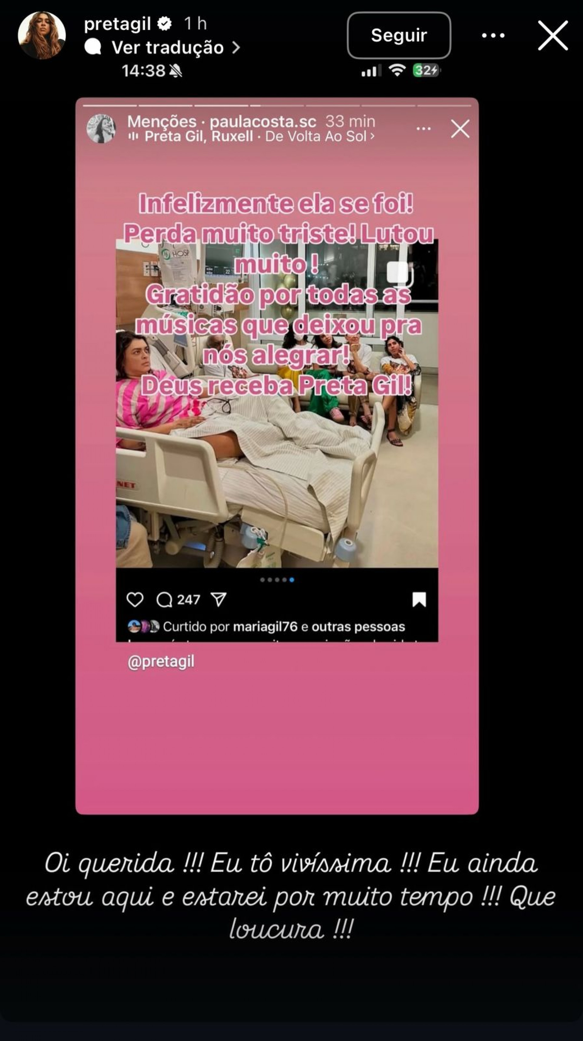 Preta Gil desmente fake news - Reprodução/Instagram