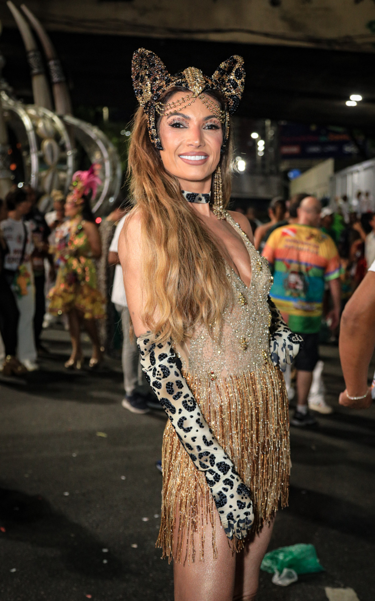 Patrícia Poeta durante ensaio da Grande Rio