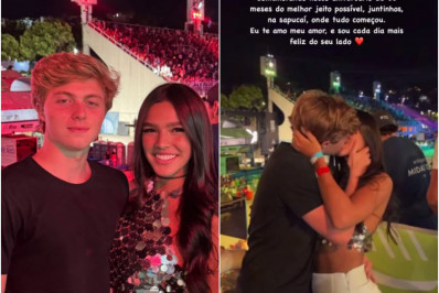 Duda Guerra e Benício Huck comemoram 10 meses de namoro na Sapucaí: 'Onde tudo começou'