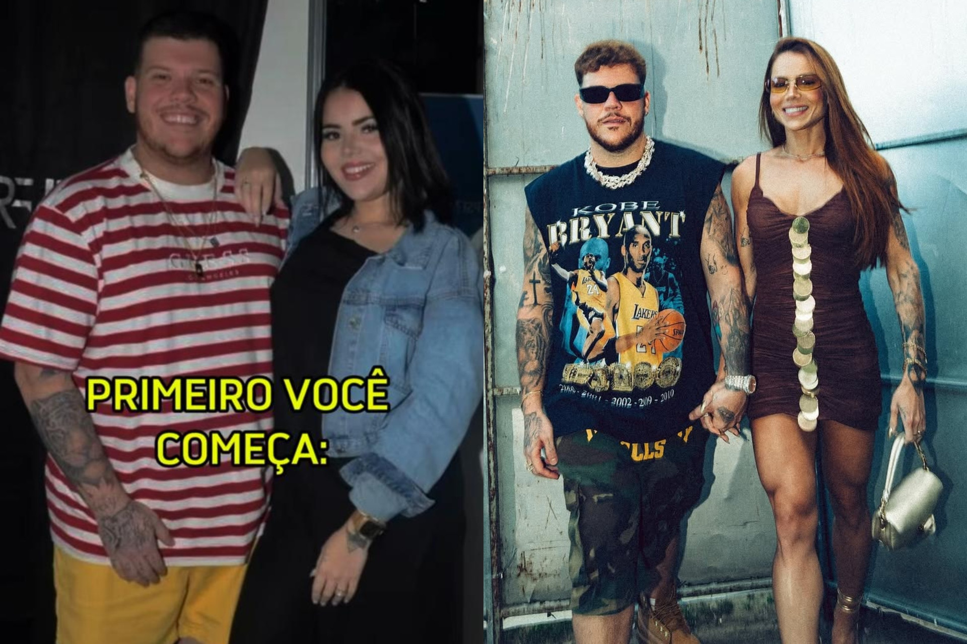 Antes e depois de Ferrugem e Thaís Vasconcellos - Reprodução / Instagram