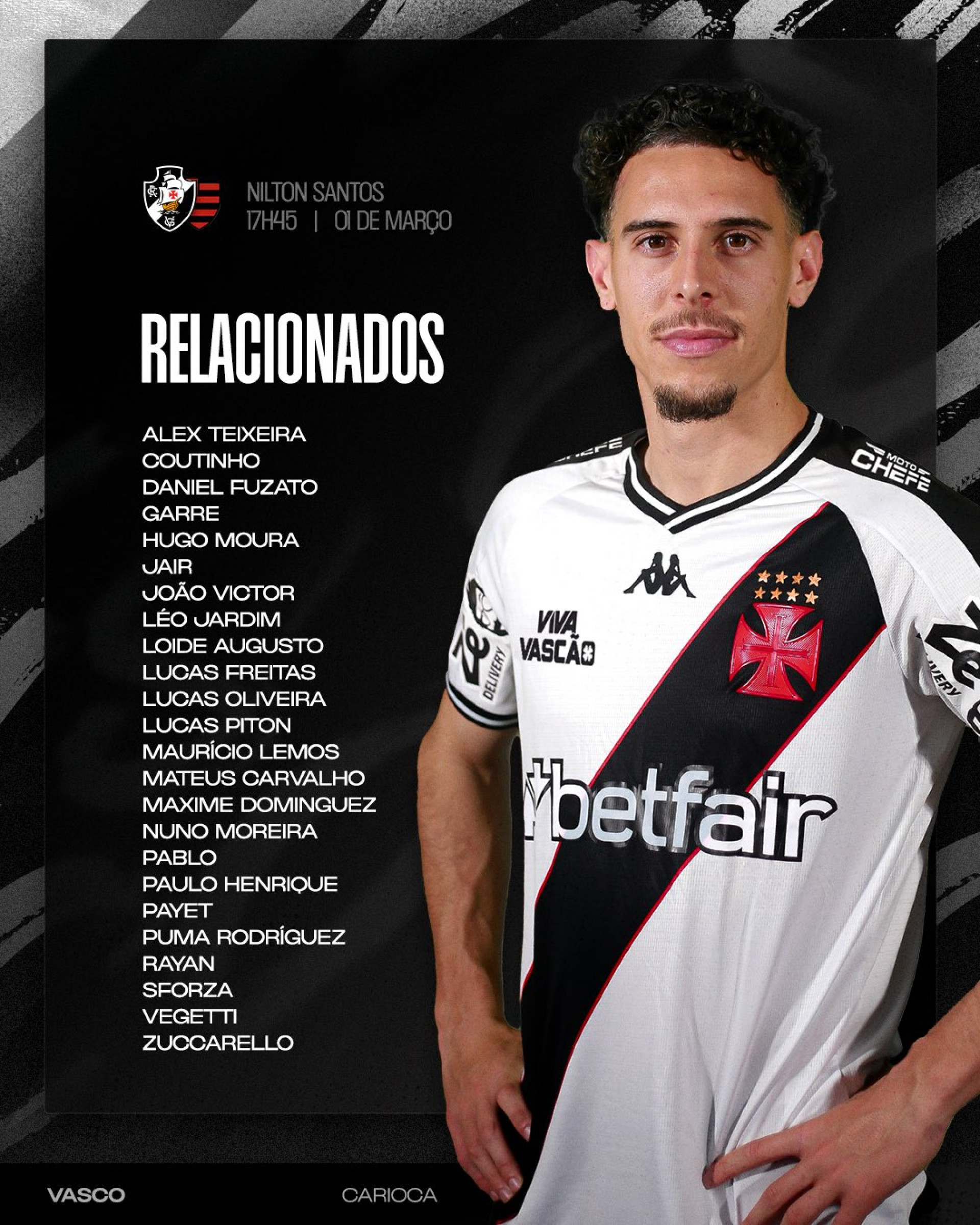 Lista de relacionados do Vasco para enfrentar o Flamengo - Divula&ccedil;&atilde;o/Vasco