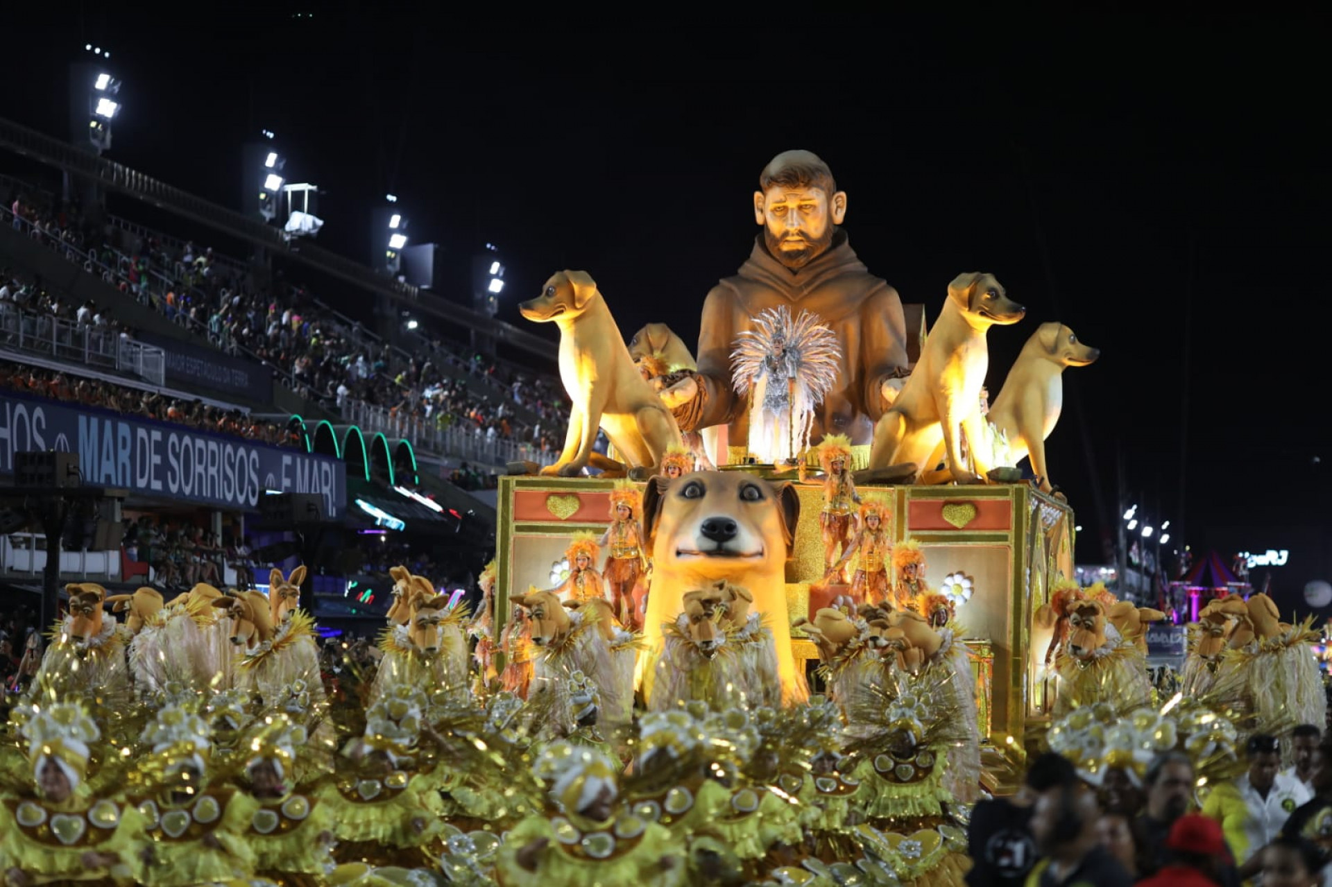 Alegorias da São Clemente trouxeram esculturas de cães e gatos - Pedro Teixeira / Agência O Dia