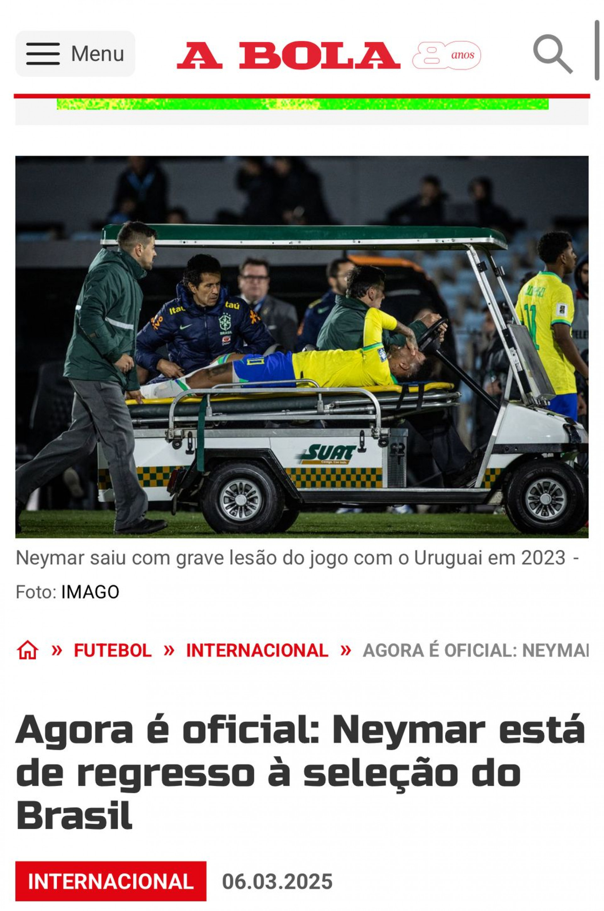 Repercuss&atilde;o da convoca&ccedil;&atilde;o de Neymar em Portugal - Reprodu&ccedil;&atilde;o/A Bola
