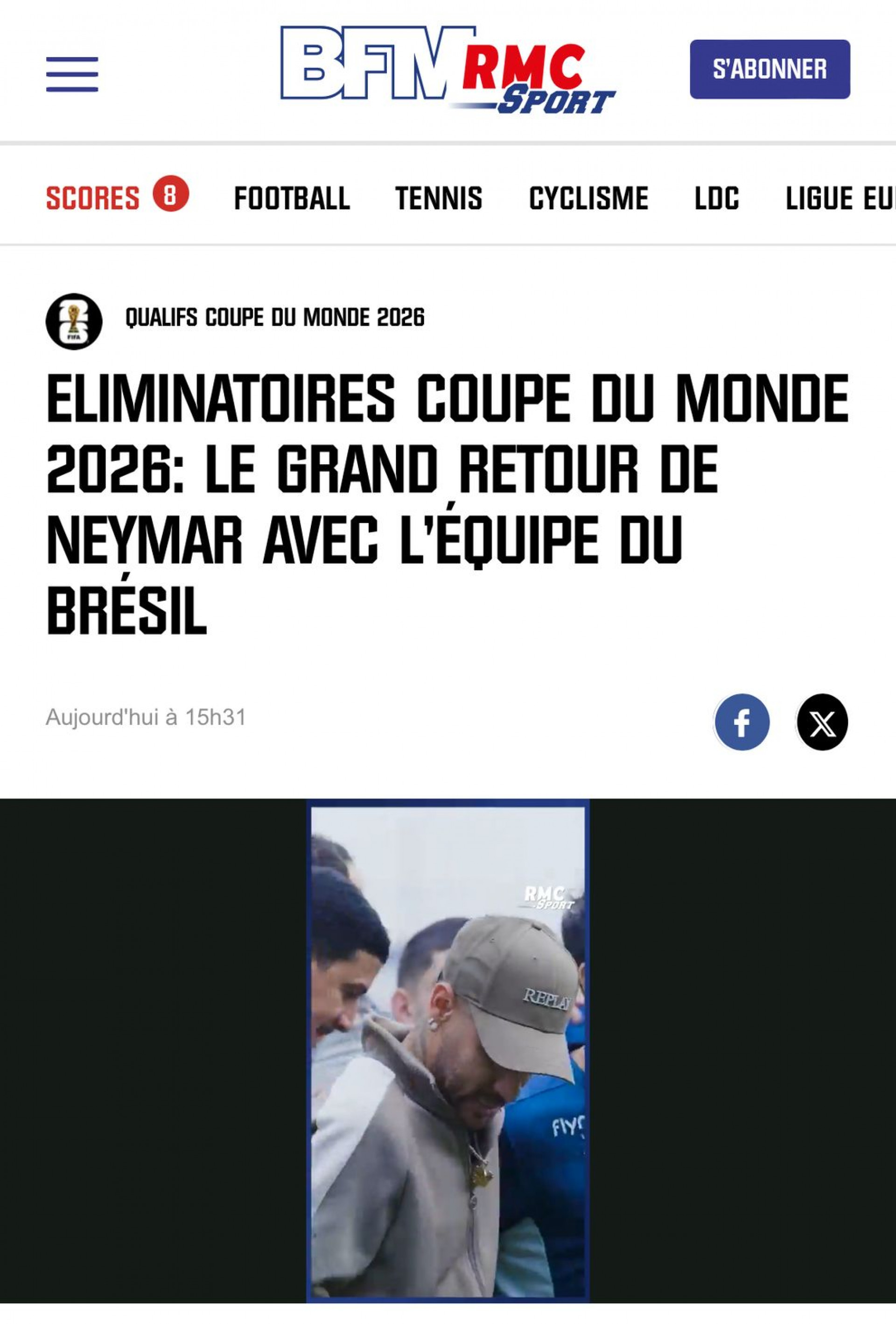 Repercuss&atilde;o da convoca&ccedil;&atilde;o de Neymar na Fran&ccedil;a - Reprodu&ccedil;&atilde;o/RMC Sport