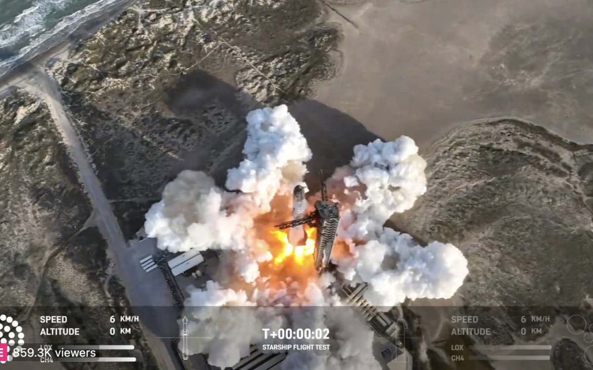 Oitavo voo de teste do megafoguete Starship da SpaceX - AFP