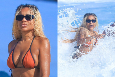 Cariúcha curte praia no Rio e leva 'caixote' durante mergulho