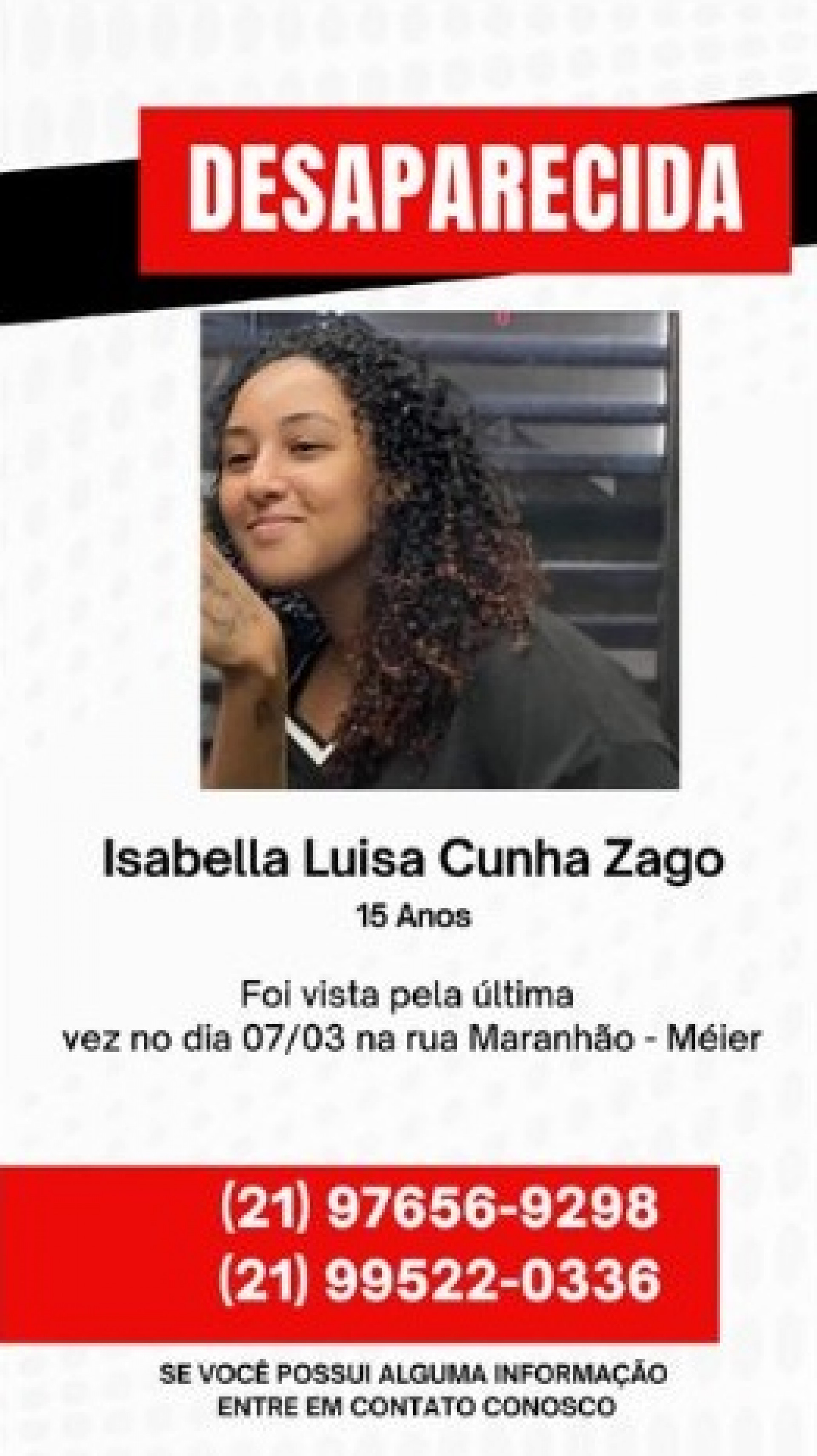 Cartaz nas redes sociais pede informações sobre Isabella